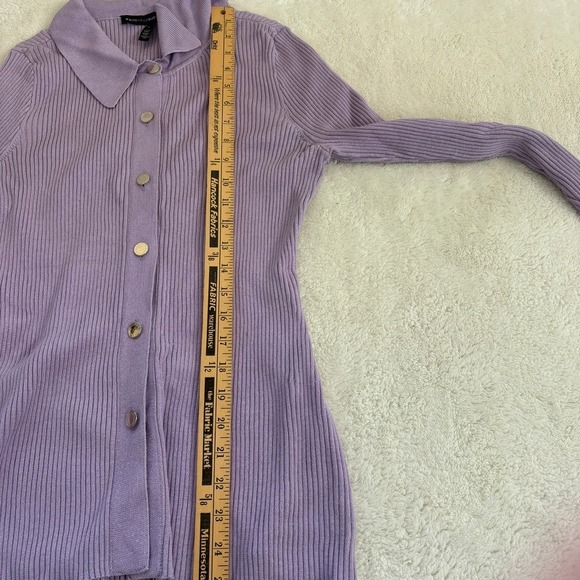 White House Black Market Ribbed Button Down Long Sleeve Sweater Women's L Lilac - Picture 6 of 9
